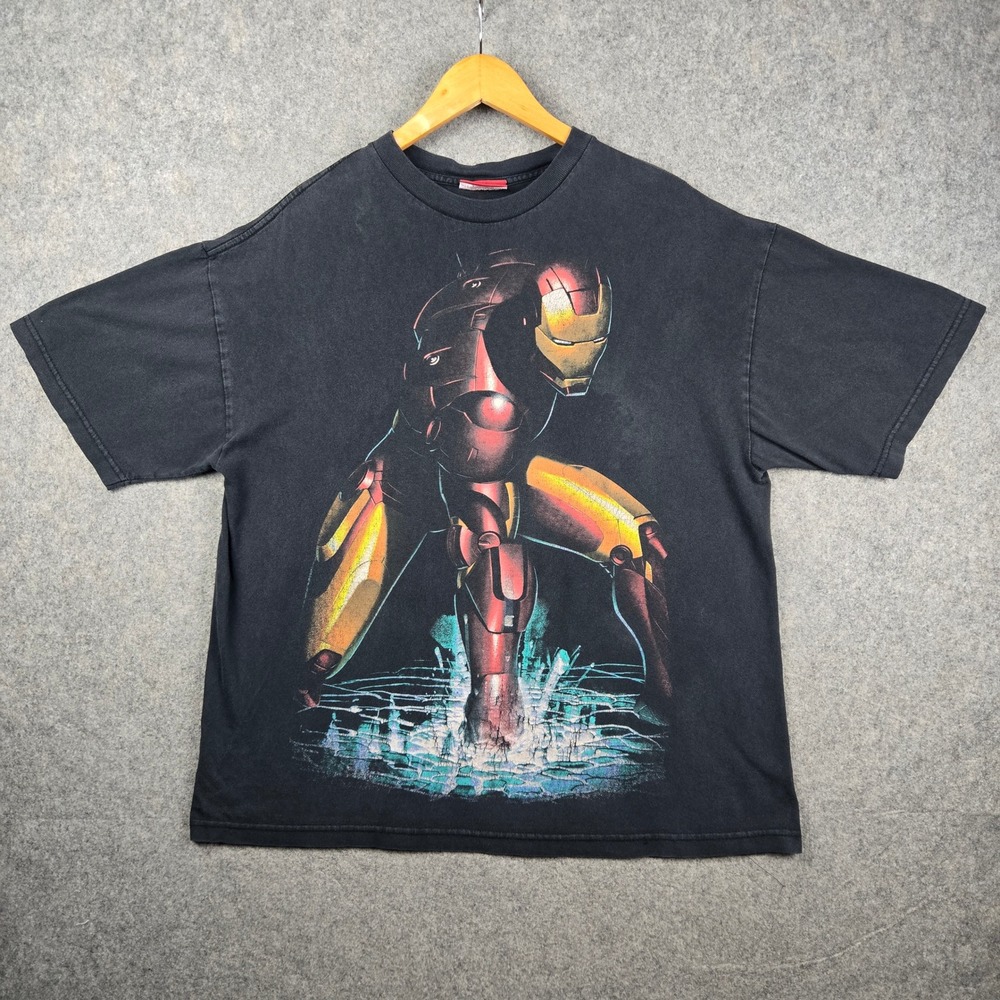 Marvel Iron Man Shirt Mens XL Black 2008 Movie Promo Graphic Tee Vintage Faded
